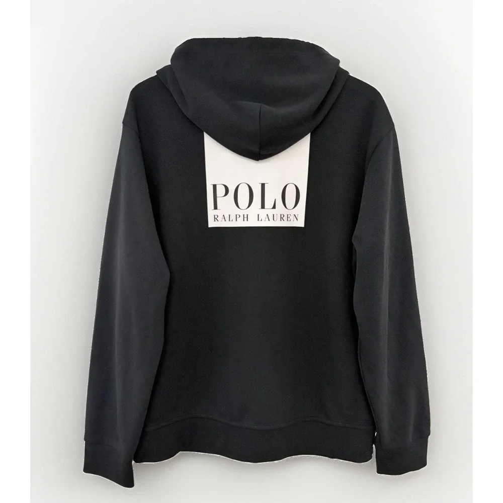 Polo Ralph Lauren Mens XL Double-Knit Full-Zip Back Logo Hoodie Spellout Black